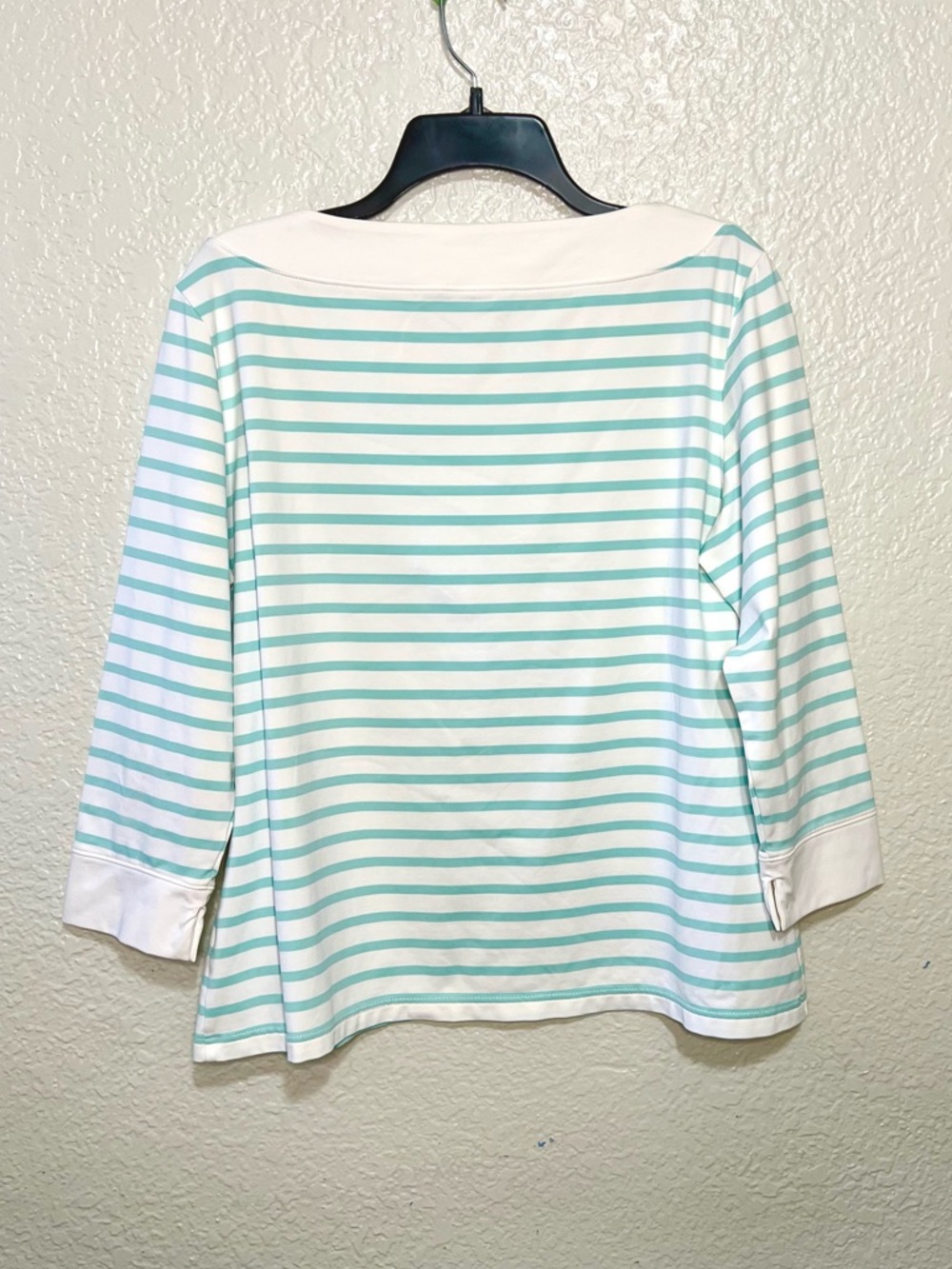 St. James Breton Stripe Boat Neck Top White Aqua 3/4 Sleeve Nautical Top 14 / L - Picture 3 of 8